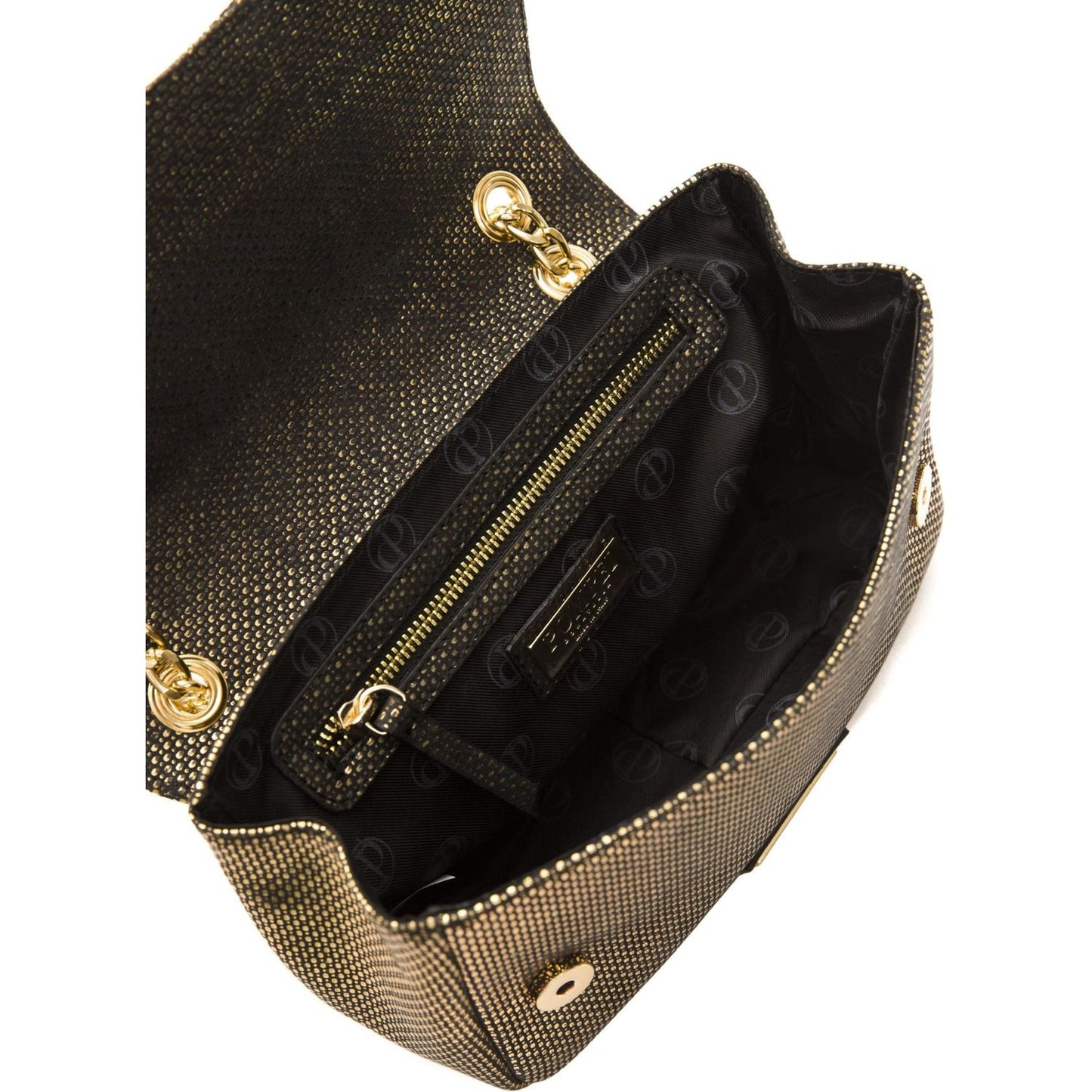 Pompei Donatella Black Leather Women Crossbody Bag A1042SERENA_OroGold