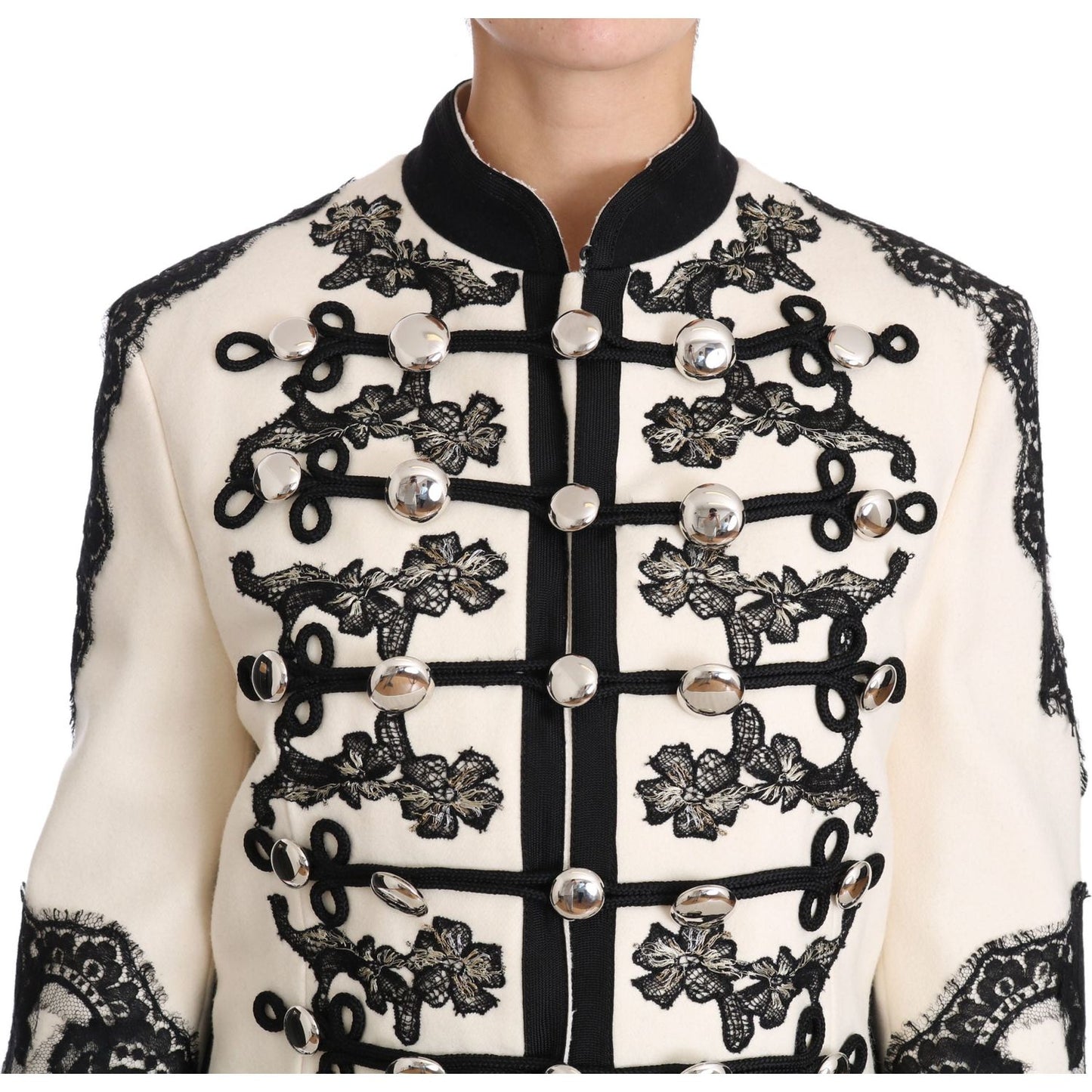 Dolce & Gabbana White Wool Black Floral Baroque Jacket JKT2317-36