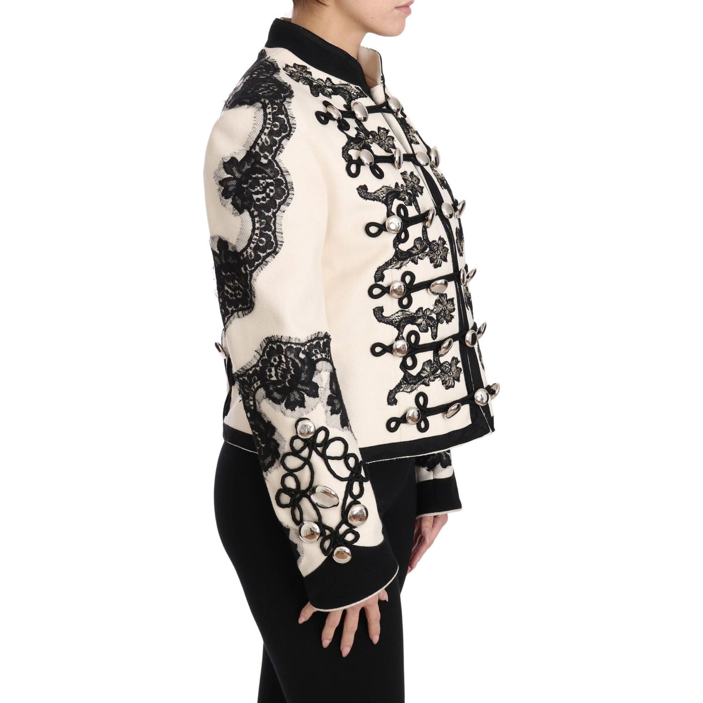 Dolce & Gabbana White Wool Black Floral Baroque Jacket JKT2317-36