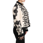 Dolce & Gabbana White Wool Black Floral Baroque Jacket JKT2317-36
