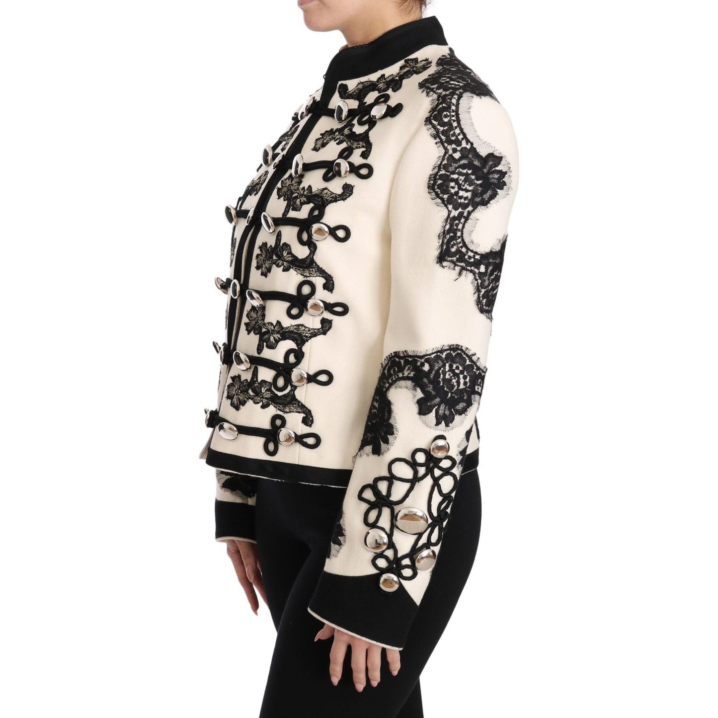 Dolce & Gabbana White Wool Black Floral Baroque Jacket JKT2317-36