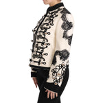 Dolce & Gabbana White Wool Black Floral Baroque Jacket JKT2317-36