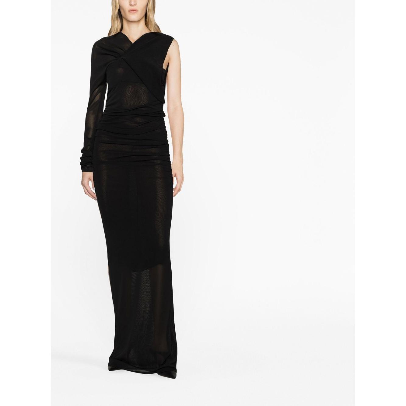 Saint Laurent semi-sheer one-sleeve long dress 734466Y76AJ1000