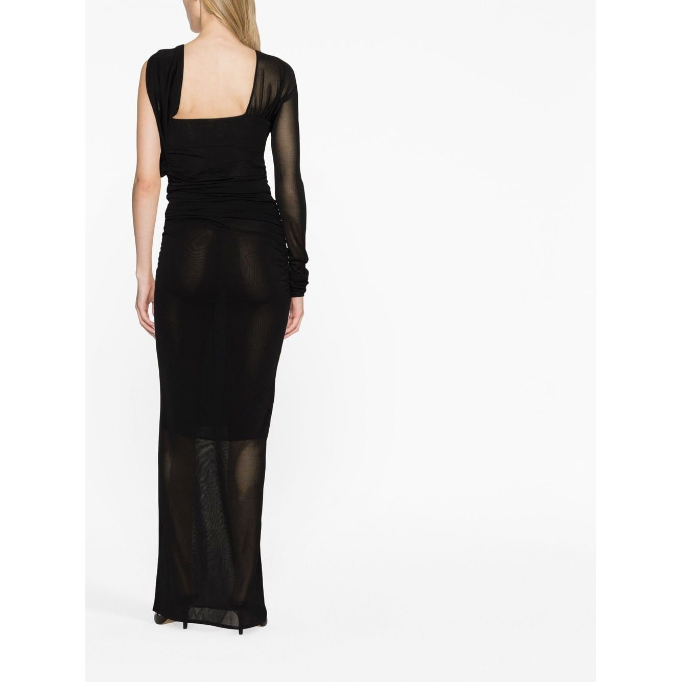 Saint Laurent semi-sheer one-sleeve long dress 734466Y76AJ1000