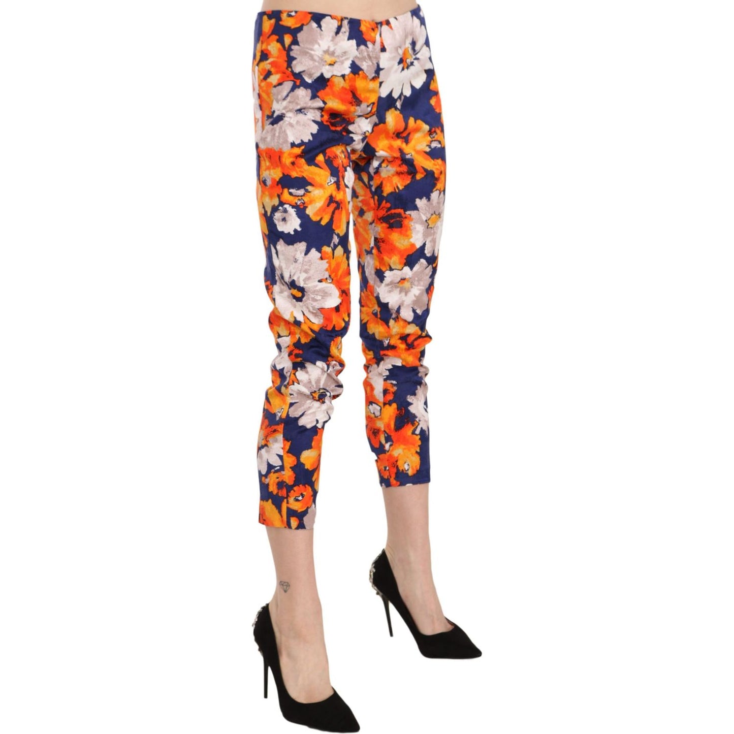 LANACAPRINA Blue Floral Print Skinny Slim Fit Trousers Pants PAN70299-42