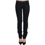 Just Cavalli Blue Low Waist Skinny Trousers Braided String Pants PAN70321-26