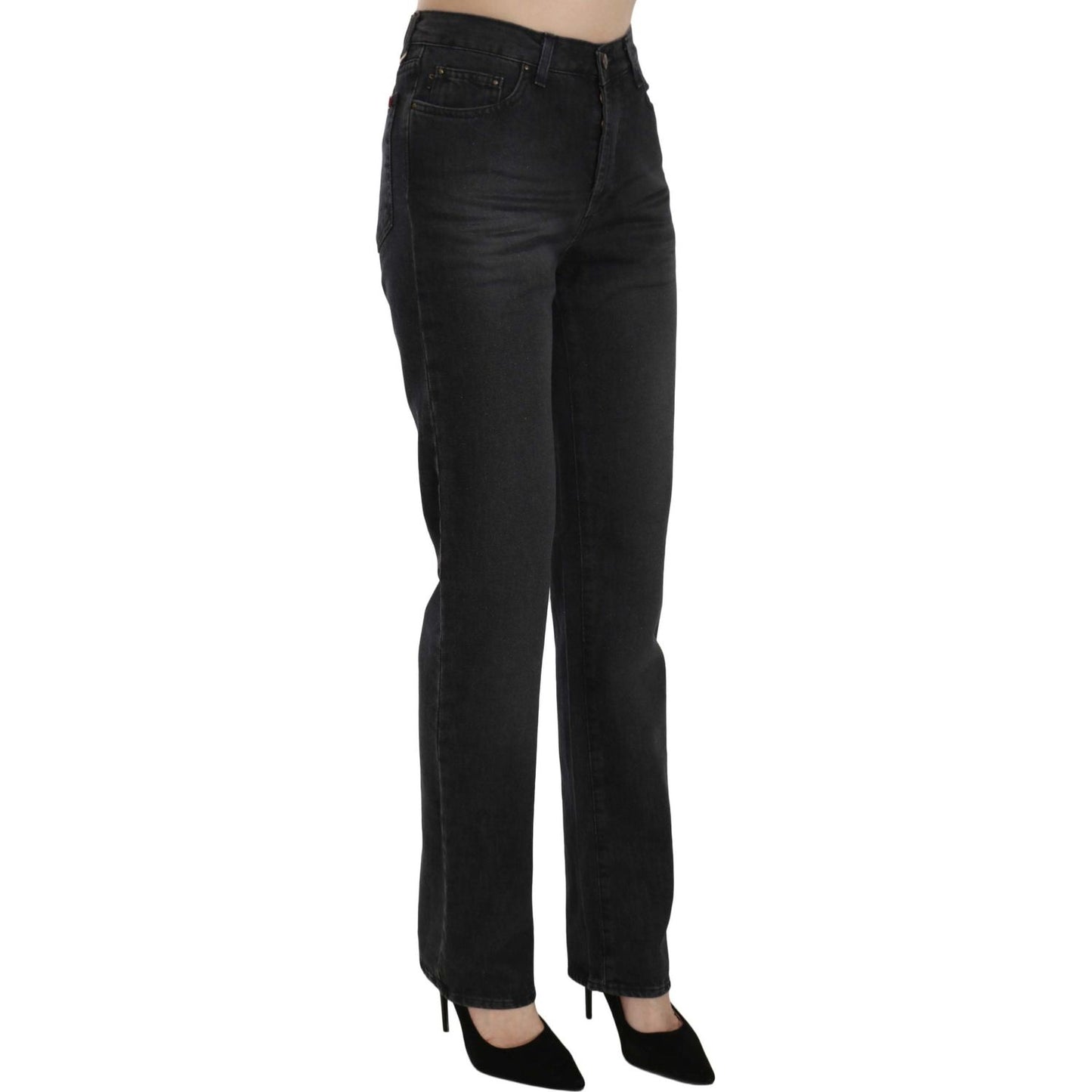 Just Cavalli Black Washed High Waist Straight Denim Pants Jeans PAN70334-30