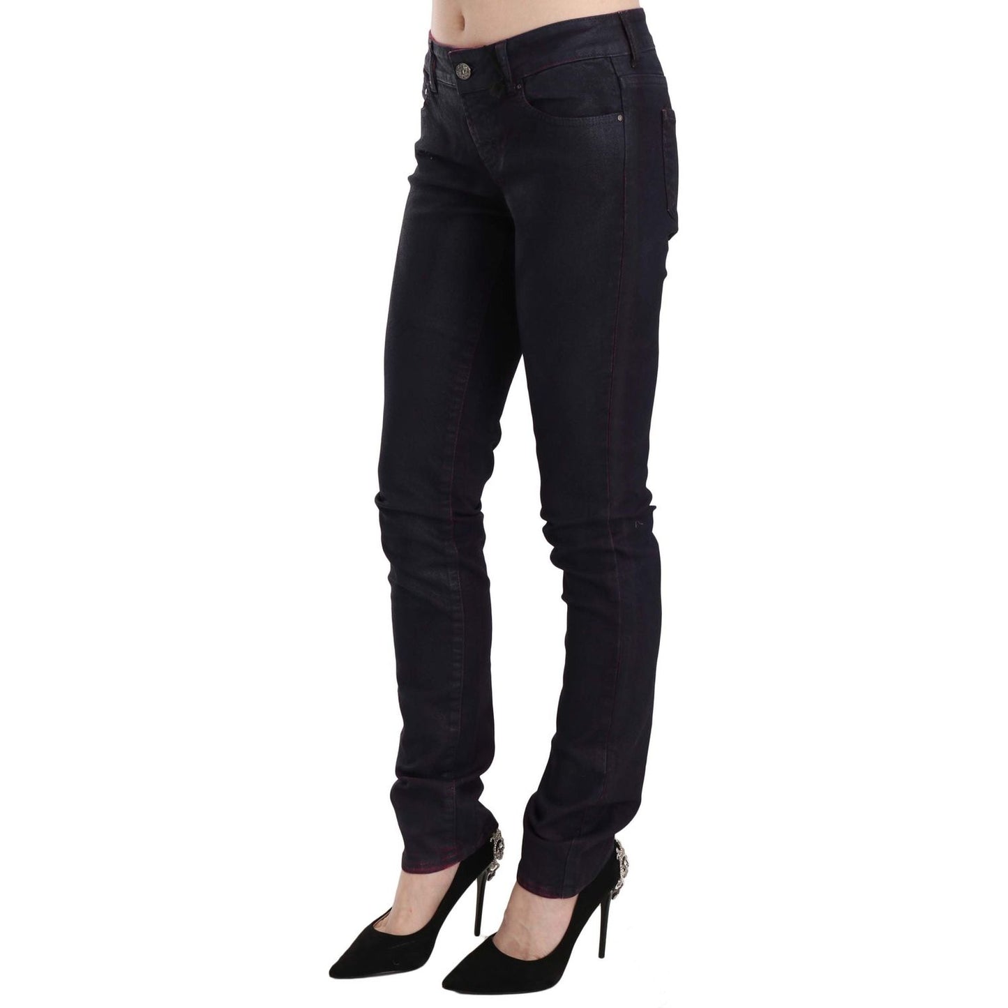 Just Cavalli Black Cotton Low Waist Skinny Denim Pants