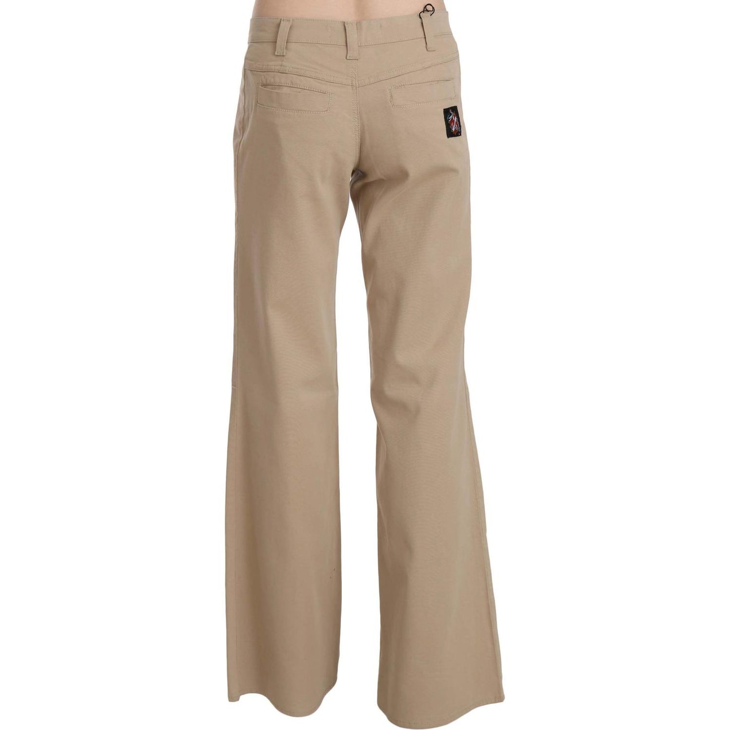 Just Cavalli Beige Cotton Mid Waist Flared Trousers Pants
