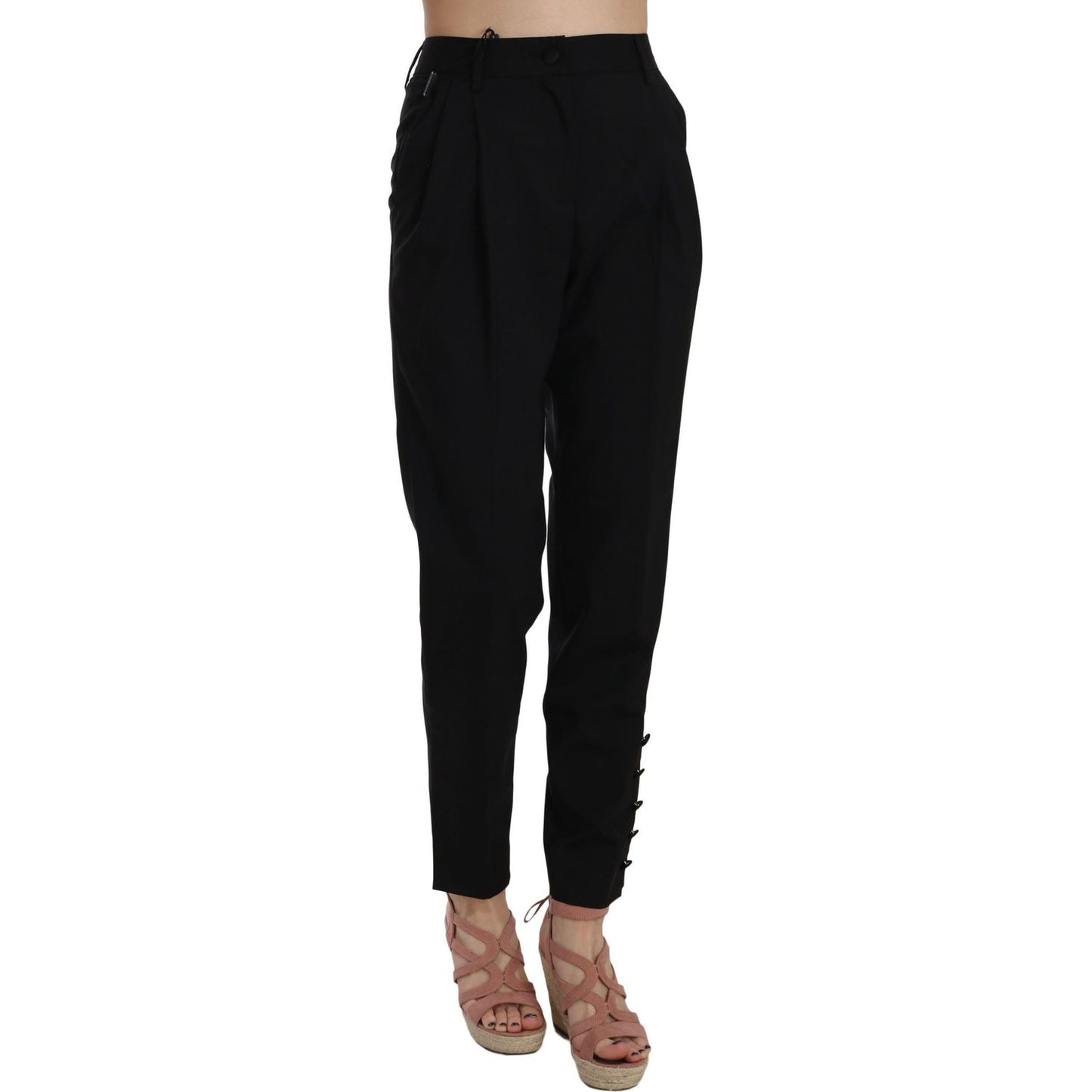 Dolce & Gabbana Black Button Pleated Tapered Trouser Pants PAN70033-36