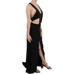 John Richmond Black Crystal Leather Gown Flare Dress DR1678-40