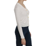 BYBLOS White V-neck Long Sleeve Cropped Cardigan Tops Sweater TSH3905-L