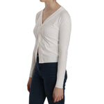BYBLOS White V-neck Long Sleeve Cropped Cardigan Tops Sweater TSH3905-L