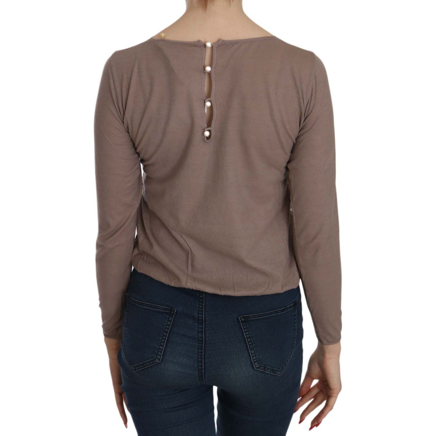 PINK MEMORIES Brown Lace See Through Long Sleeve Top TSH3913-40