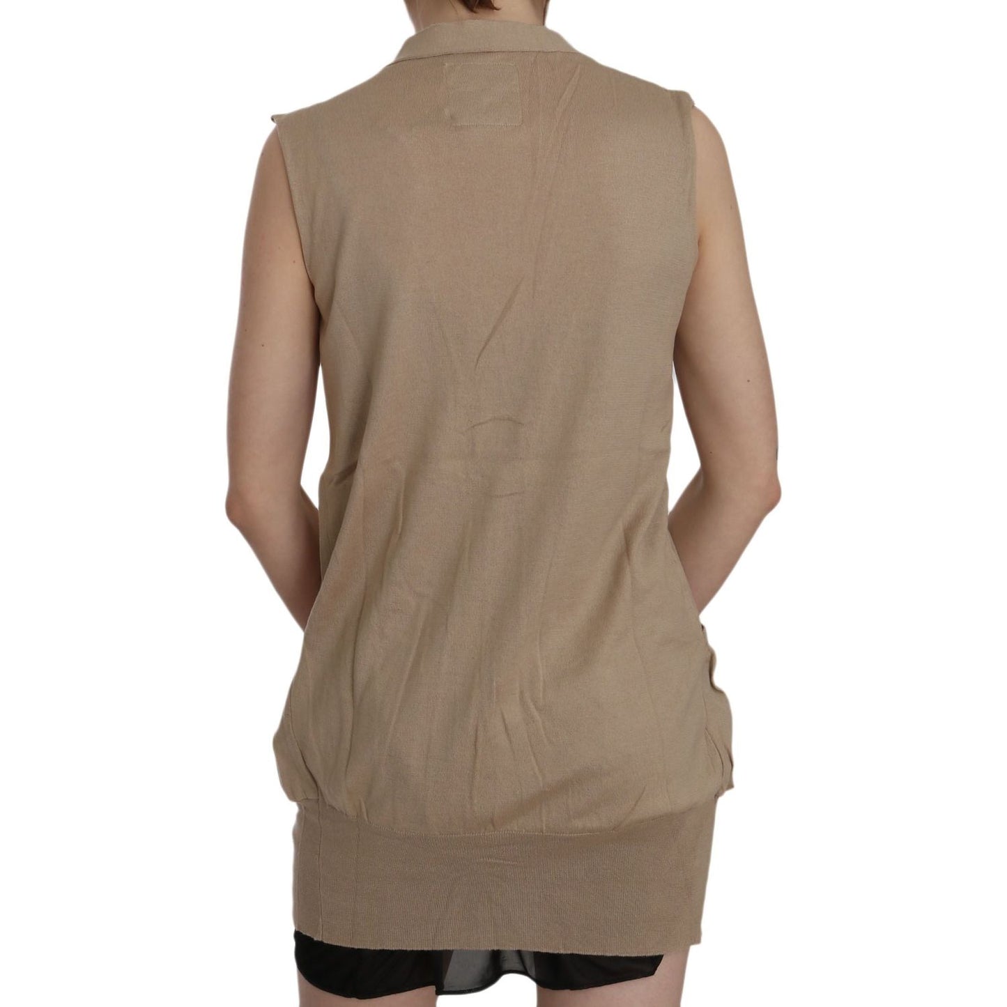 PINK MEMORIES Brown 100% Cotton Sleeveless Cardigan Top Vest TSH3467-42