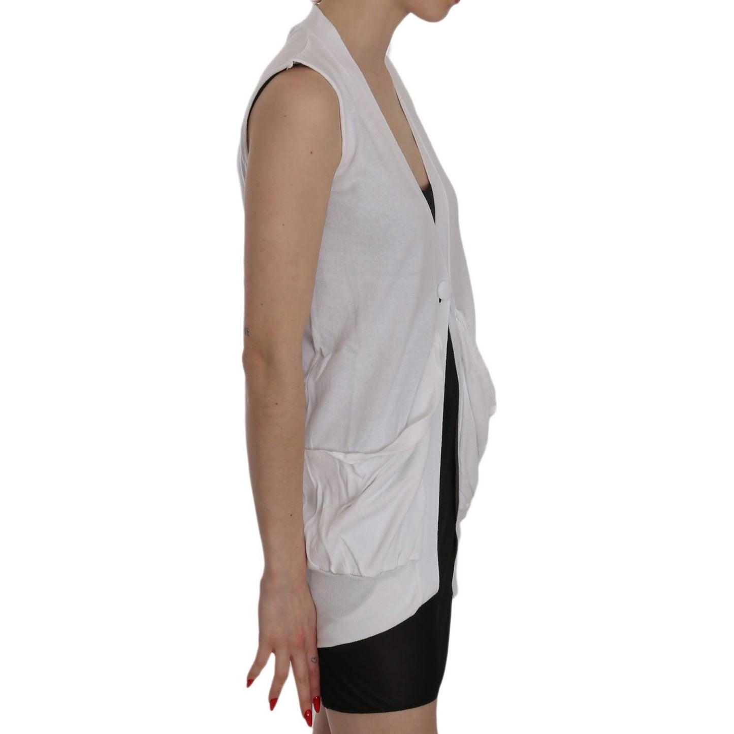 PINK MEMORIES White 100% Cotton Sleeveless Cardigan Top Vest TSH3470-40