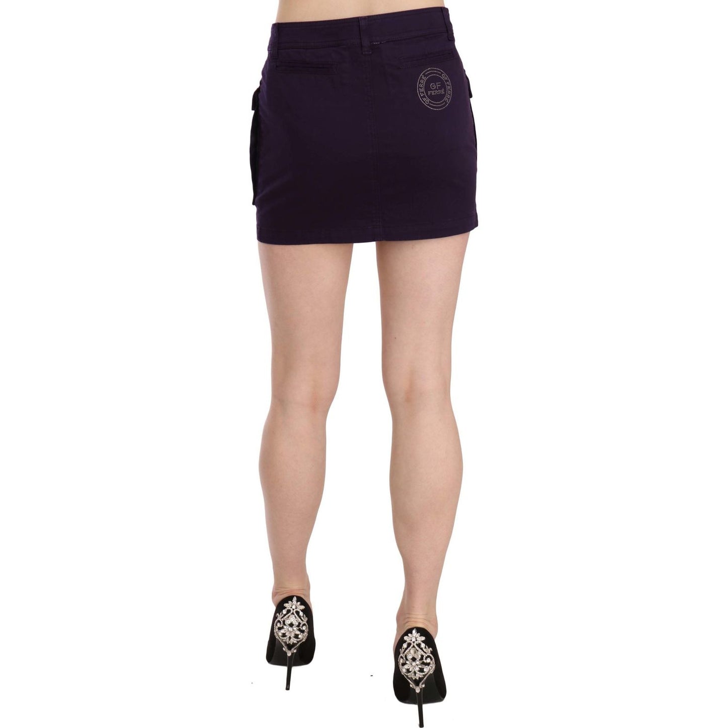 GF Ferre Purple High Waist Button Pocket A-line Mini Skirt TSH3947-40