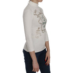Exte White Printed Turtle Neck 3/4 Sleeve Top Cotton Blouse TSH3837-38