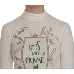 Exte White Printed Turtle Neck 3/4 Sleeve Top Cotton Blouse TSH3837-38