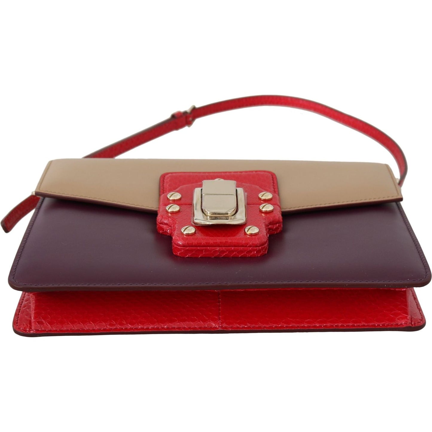 Dolce & Gabbana Purple Beige Red Leather Crossbody Purse Bag VAS8681