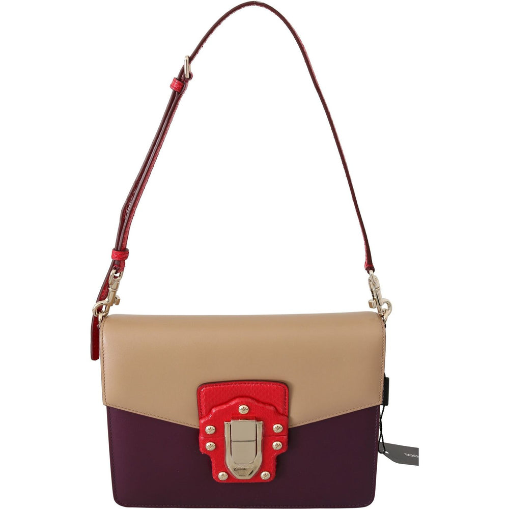 Dolce & Gabbana Purple Beige Red Leather Crossbody Purse Bag VAS8681