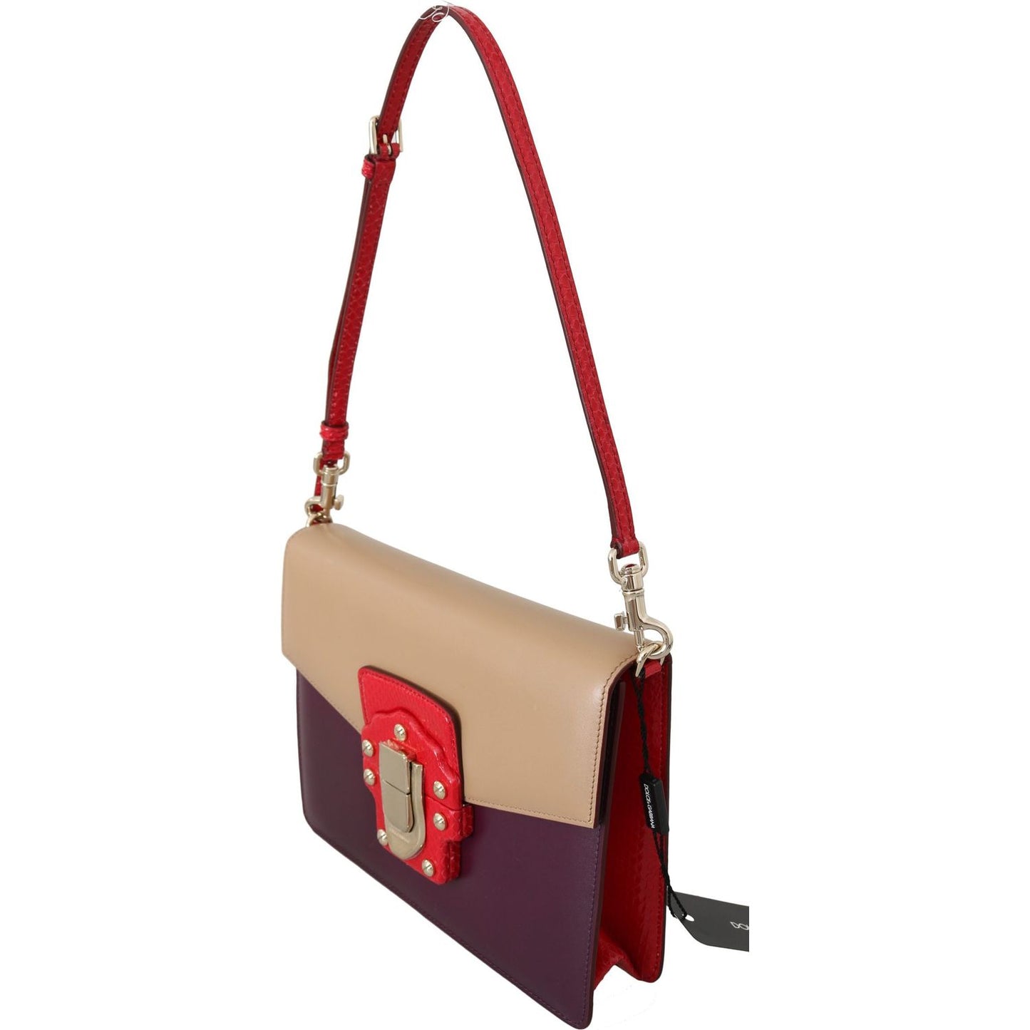 Dolce & Gabbana Purple Beige Red Leather Crossbody Purse Bag VAS8681