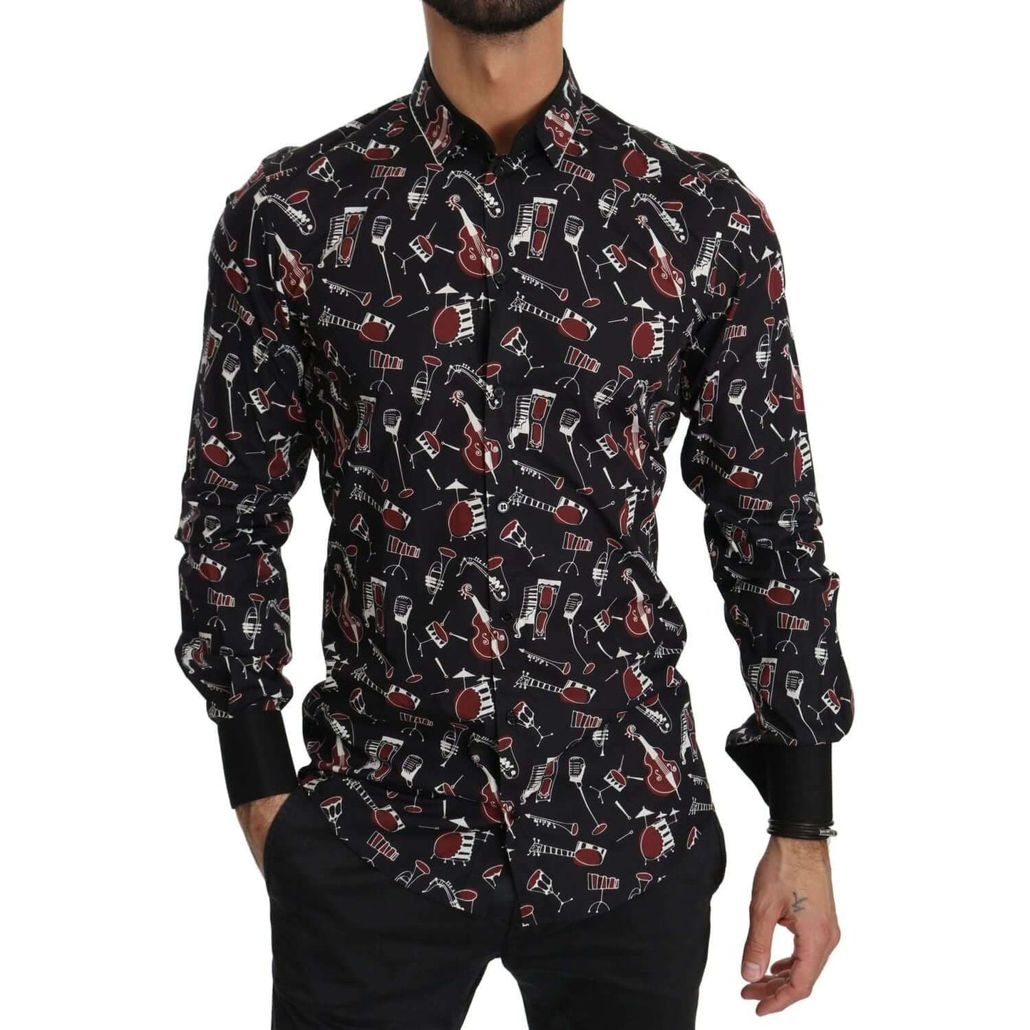 Dolce & Gabbana Black Musical Instrument Slim fit Shirt TSH4009-40