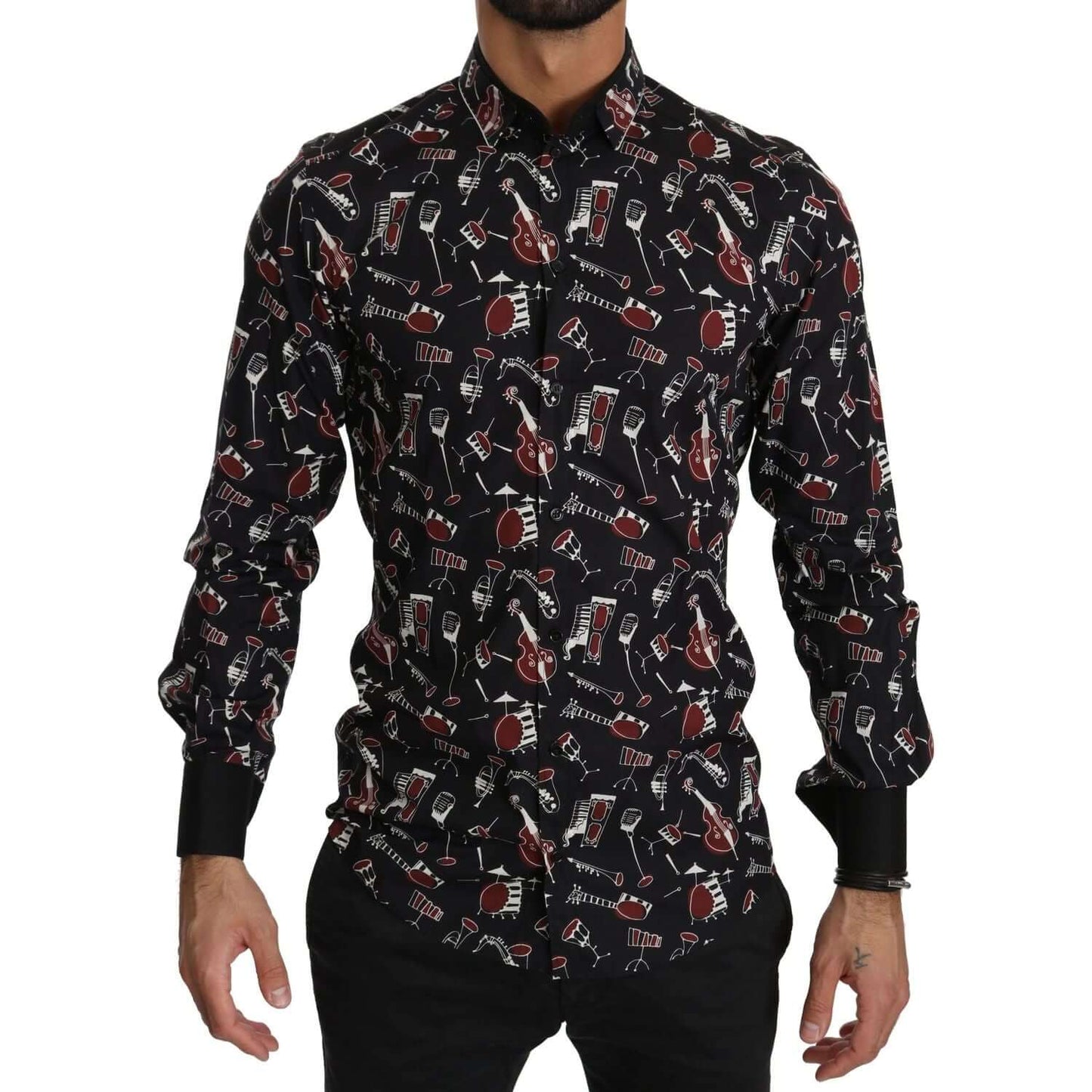 Dolce & Gabbana Black Musical Instrument Slim fit Shirt TSH4009-40