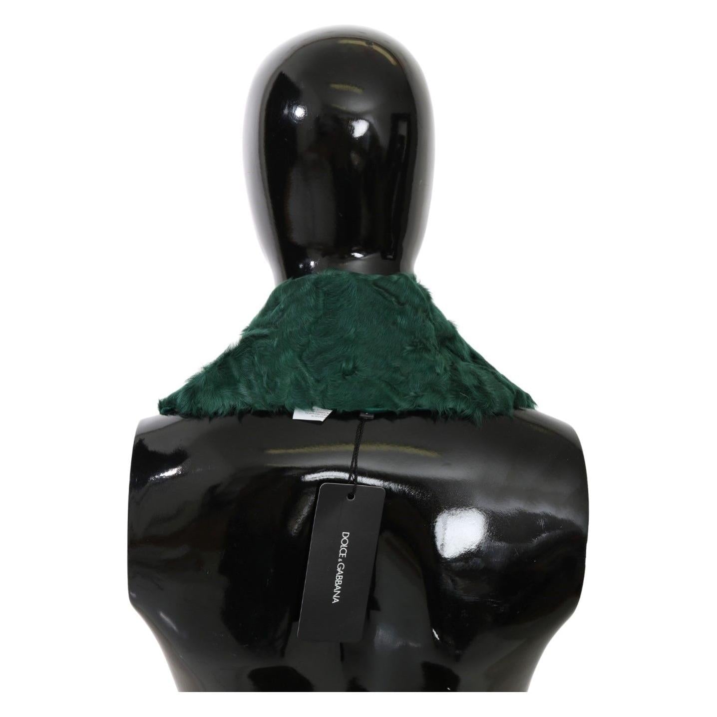 Dolce & Gabbana Green Fur Shoulder Collar Wrap Lambskin Scarf MS5581#2