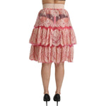 Dolce & Gabbana Pink Lace Layered High Waist Knee Length Skirt SKI1346-40