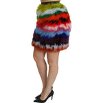 Dolce & Gabbana Red Blue High Waist Mini Feather Skirt SKI1356-36