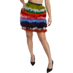 Dolce & Gabbana Red Blue High Waist Mini Feather Skirt SKI1356-36
