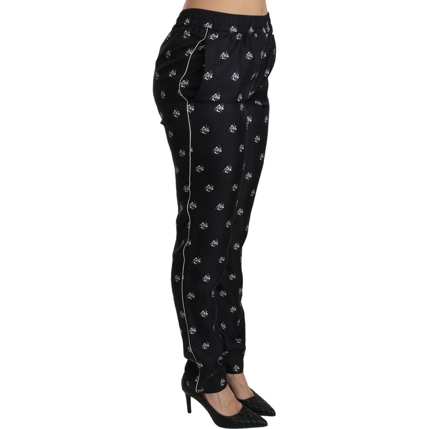 Dolce & Gabbana Black Printed Mid Waist Skinny Silk Pants PAN70866-42
