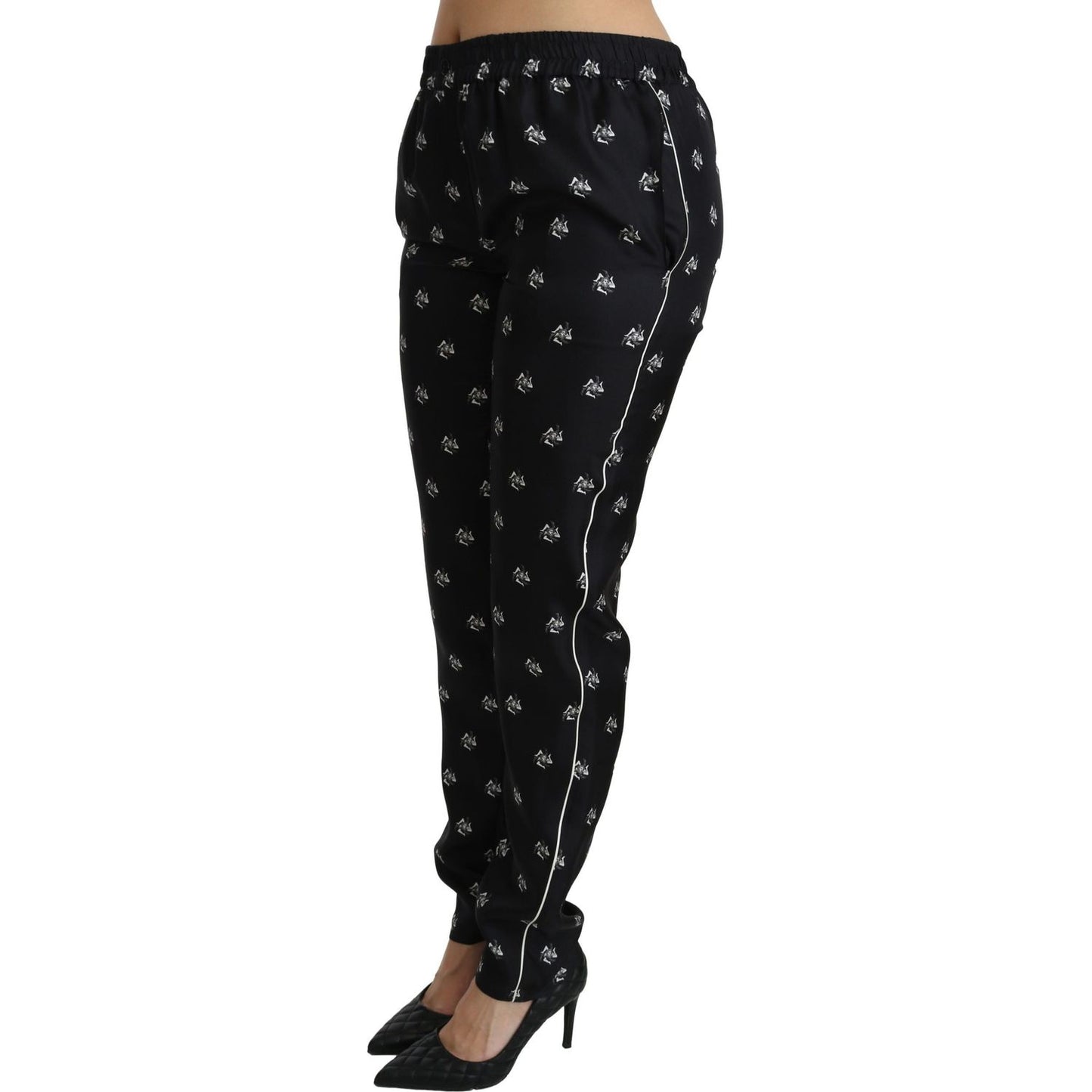 Dolce & Gabbana Black Printed Mid Waist Skinny Silk Pants PAN70866-42