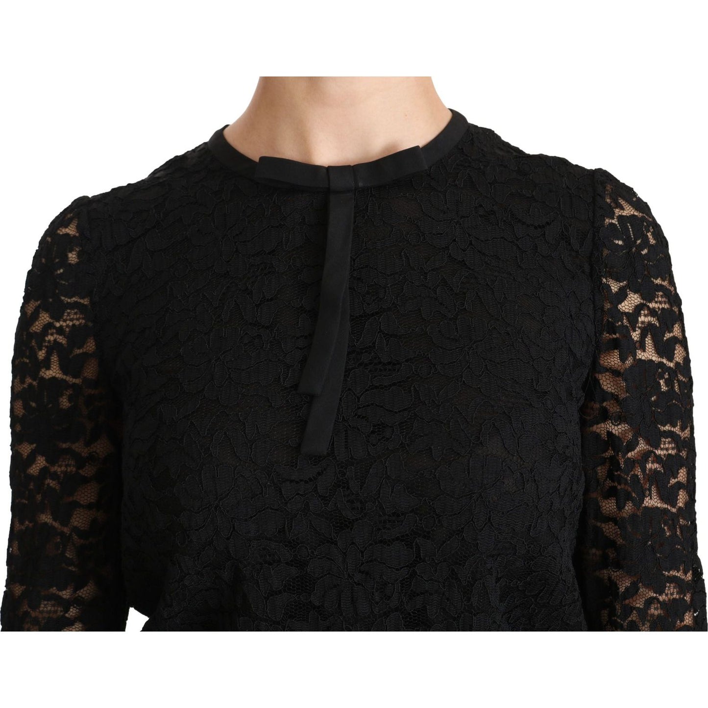 Dolce & Gabbana Black Lace Long Sleeve Nylon Blouse