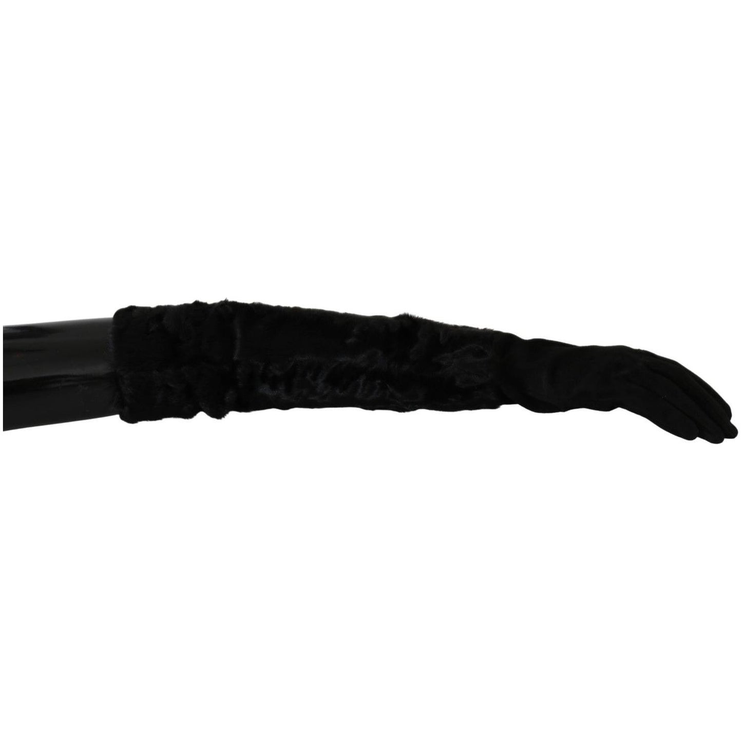 Dolce & Gabbana Black Elbow Length Mitten Suede Fur Gloves LB1013-7.5