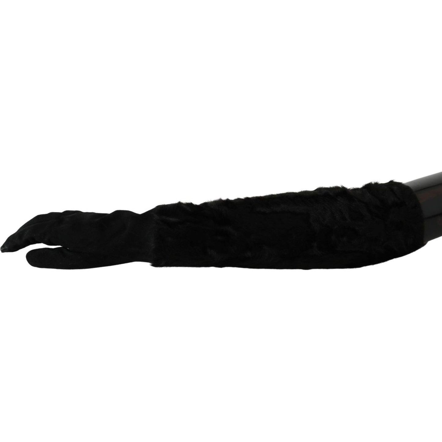 Dolce & Gabbana Black Elbow Length Mitten Suede Fur Gloves LB1013-7.5