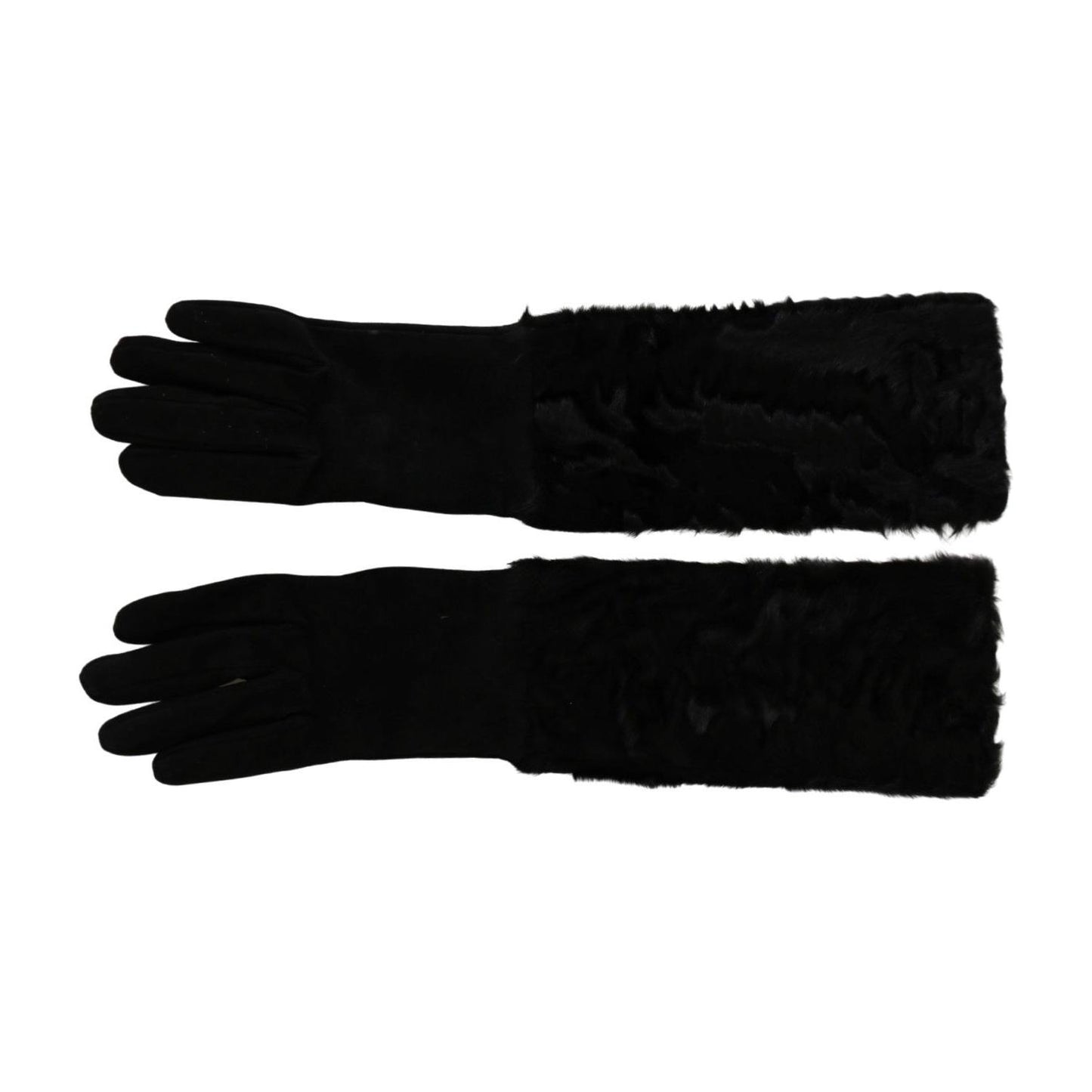 Dolce & Gabbana Black Elbow Length Mitten Suede Fur Gloves LB1013-7.5