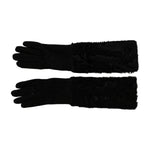 Dolce & Gabbana Black Elbow Length Mitten Suede Fur Gloves LB1013-7.5