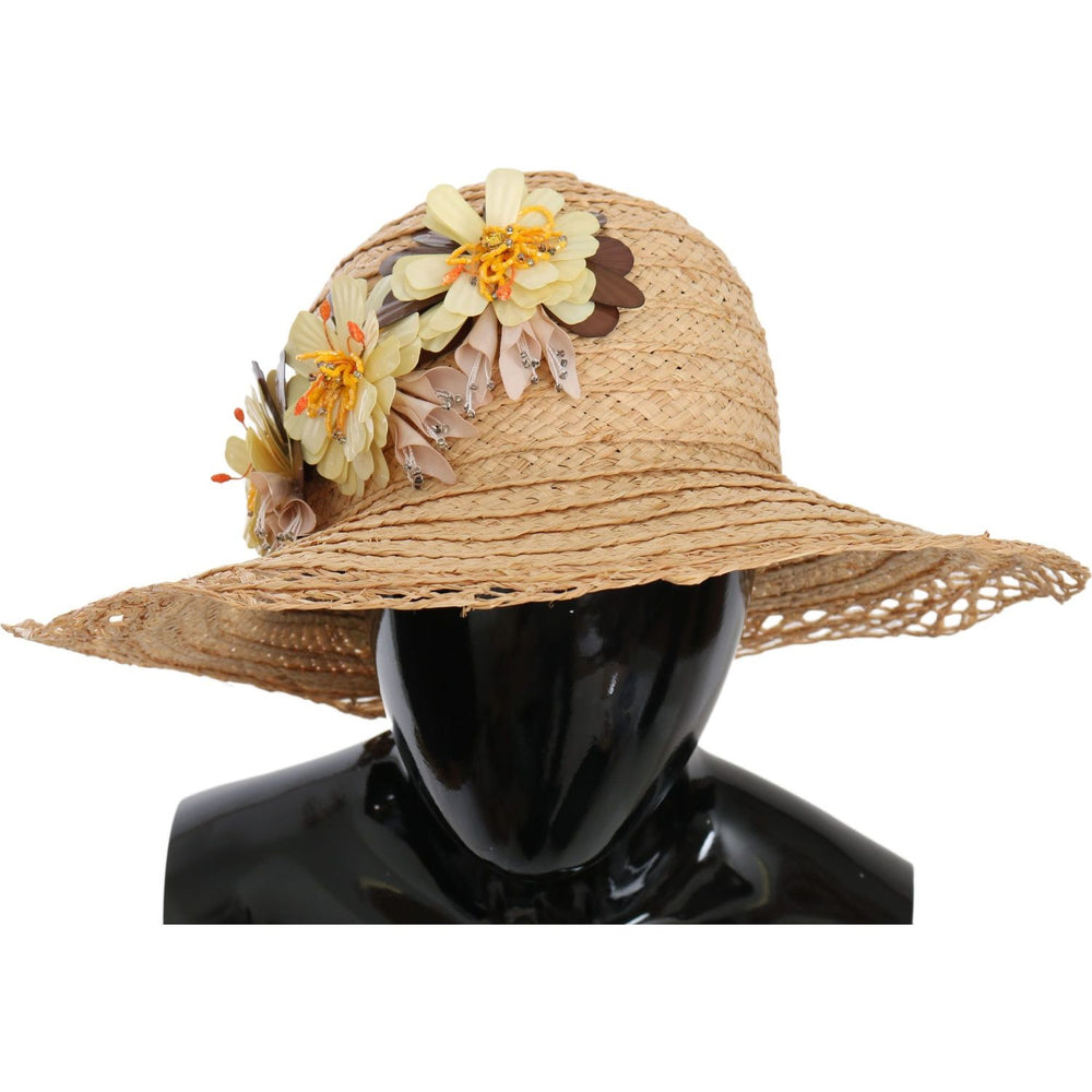 Dolce & Gabbana Beige Wide Brim Floral Bucket Capello Hat HAT70225-56
