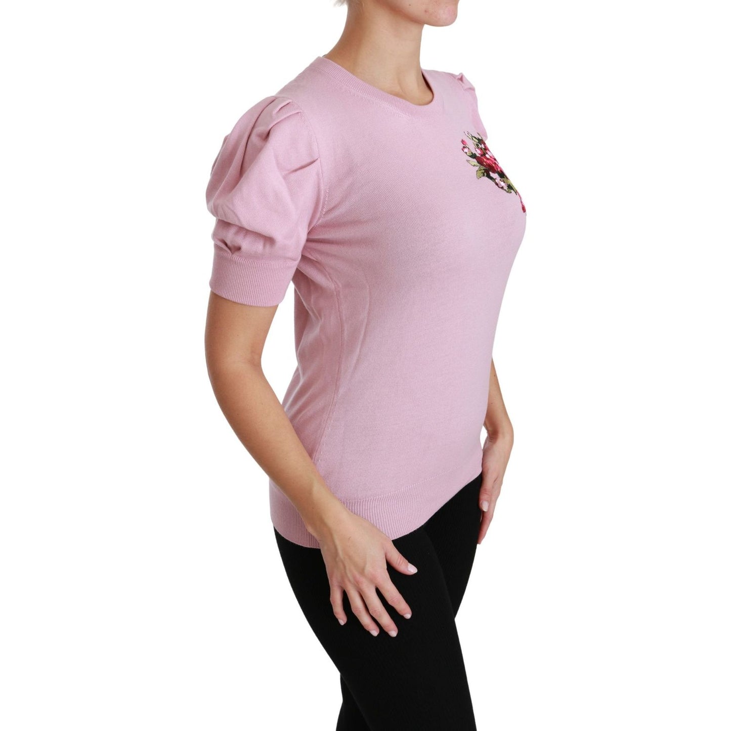 Dolce & Gabbana Pink Floral Embroidered Blouse Wool Top TSH4457-46