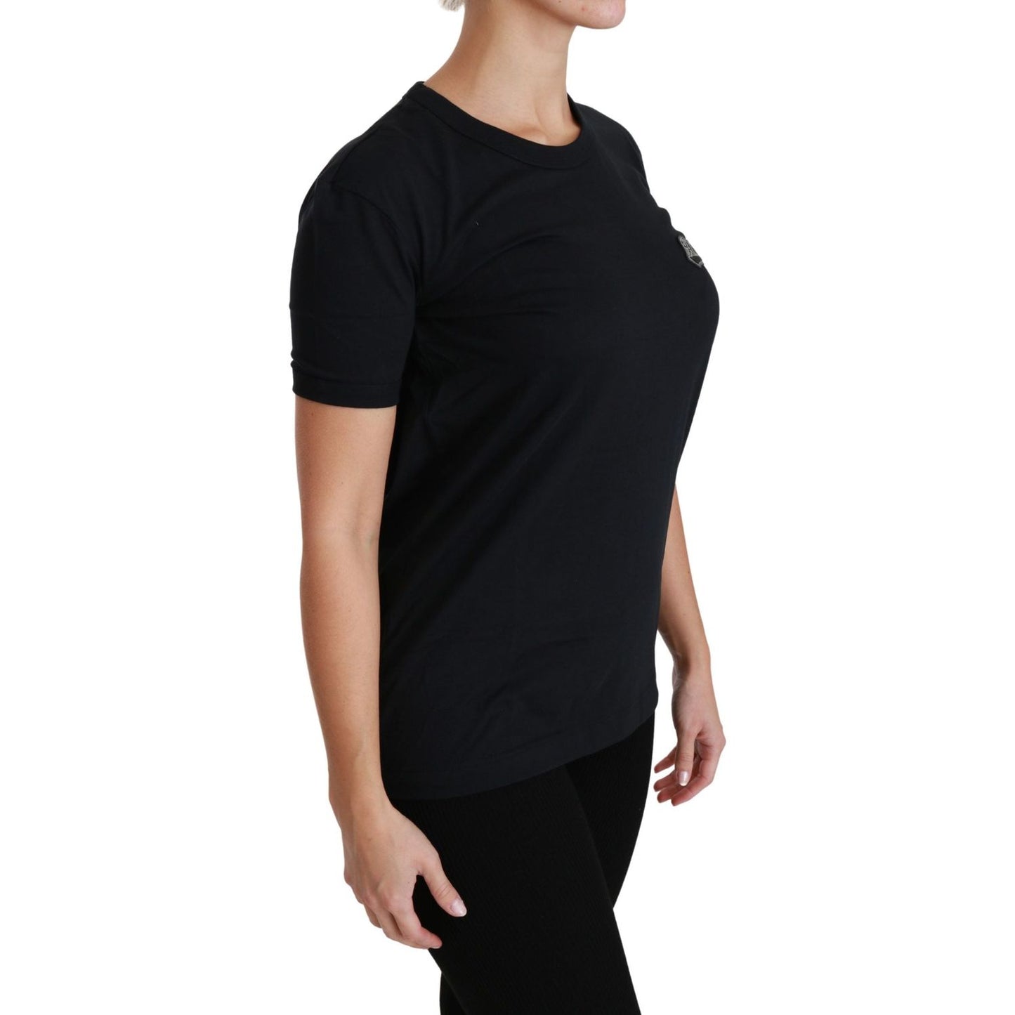 Dolce & Gabbana Blue Amore Patch Crewneck Cotton Top T-shirt TSH4437-38