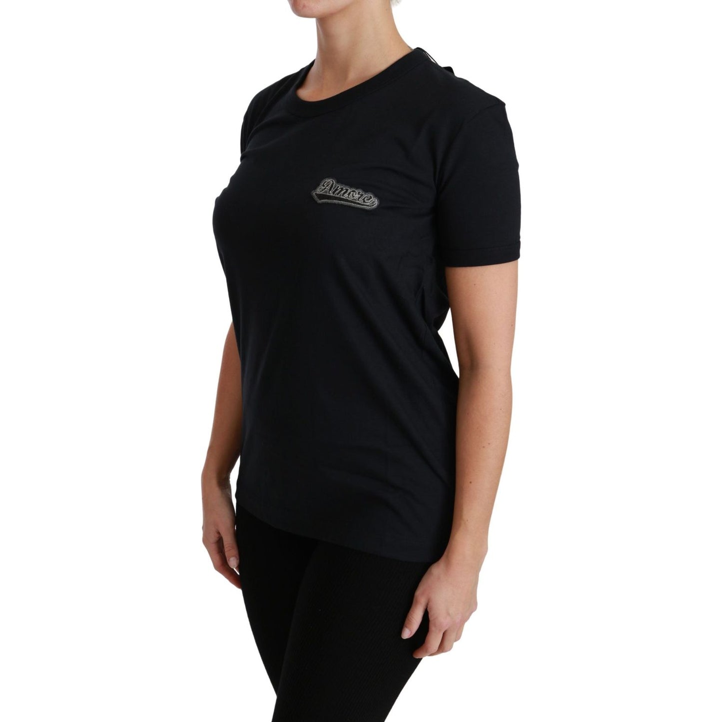 Dolce & Gabbana Blue Amore Patch Crewneck Cotton Top T-shirt TSH4437-38