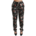 Dolce & Gabbana Black Silk Instrument Mid Waist Pants PAN70748-36