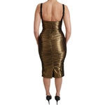 Dolce & Gabbana Gold Metallic Stretch Bodycon Ruched Dress DR2489-36
