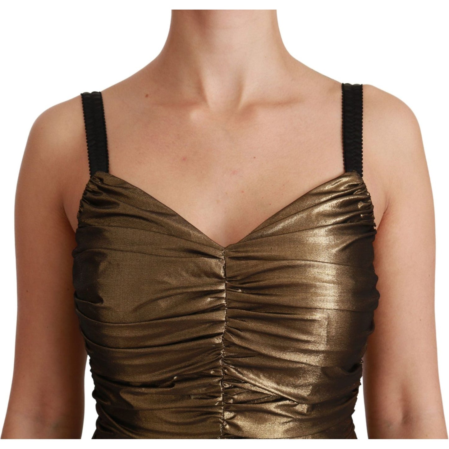 Dolce & Gabbana Gold Metallic Stretch Bodycon Ruched Dress DR2489-36