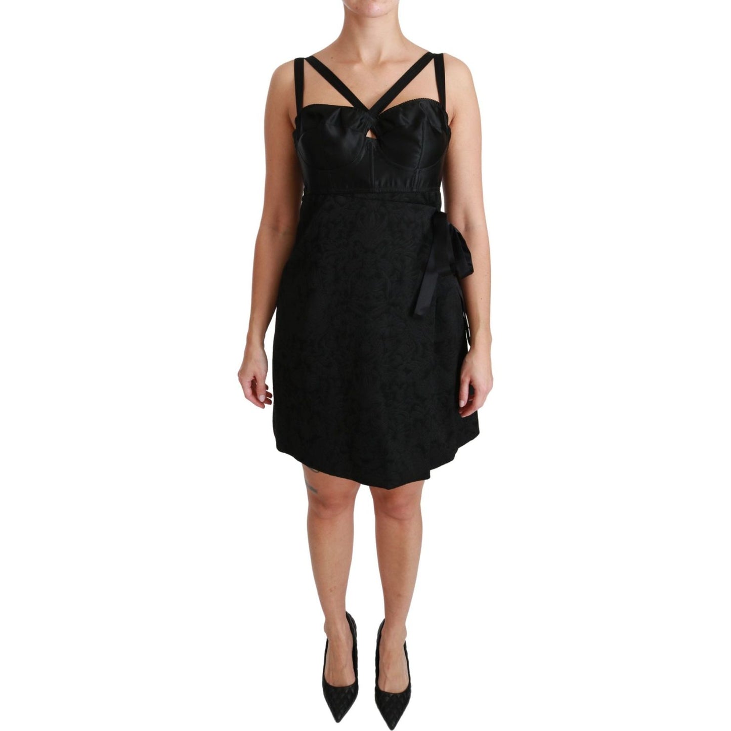 Dolce & Gabbana Black Stretch Satin Jacquard Mini Dress DR2497-46