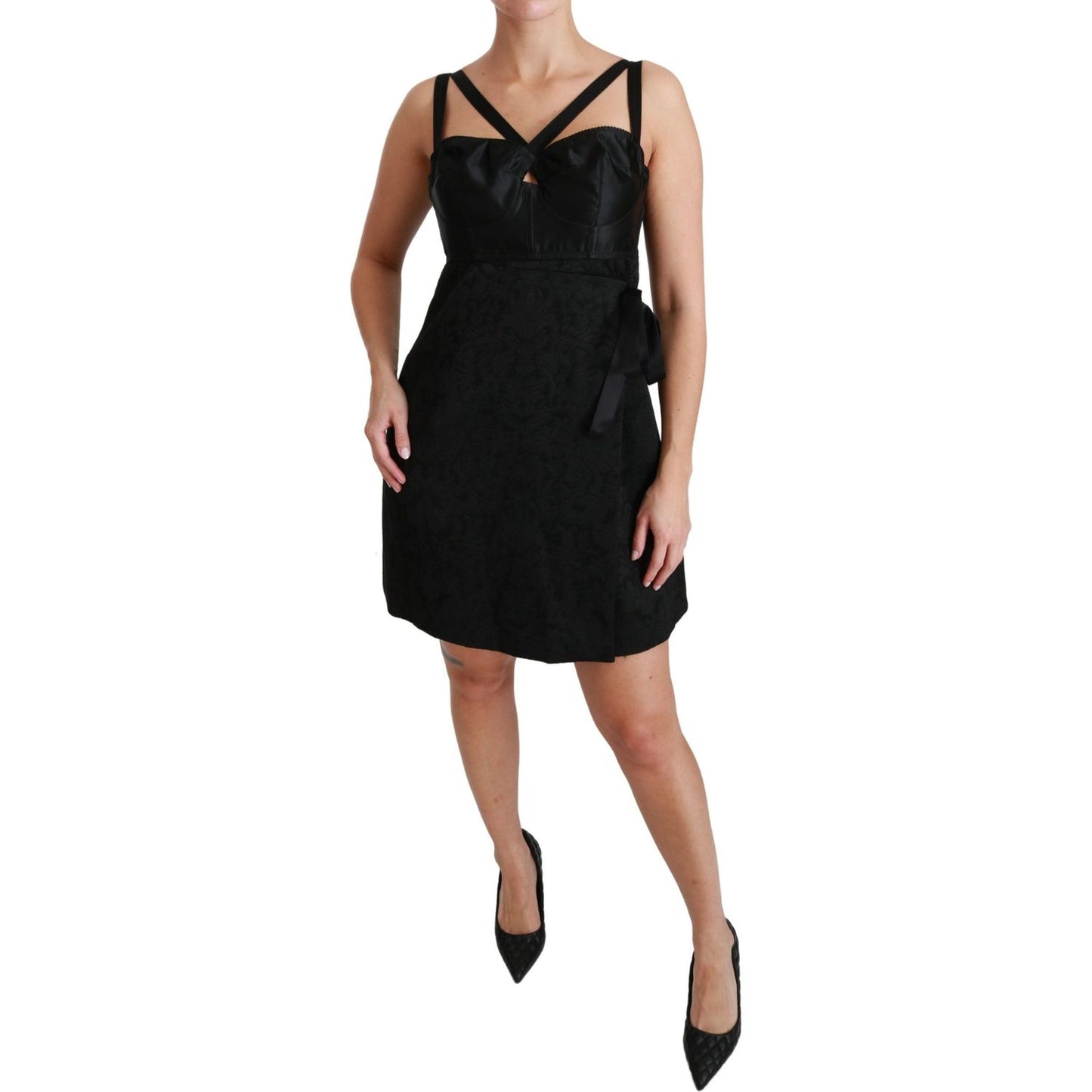 Dolce & Gabbana Black Stretch Satin Jacquard Mini Dress DR2497-46