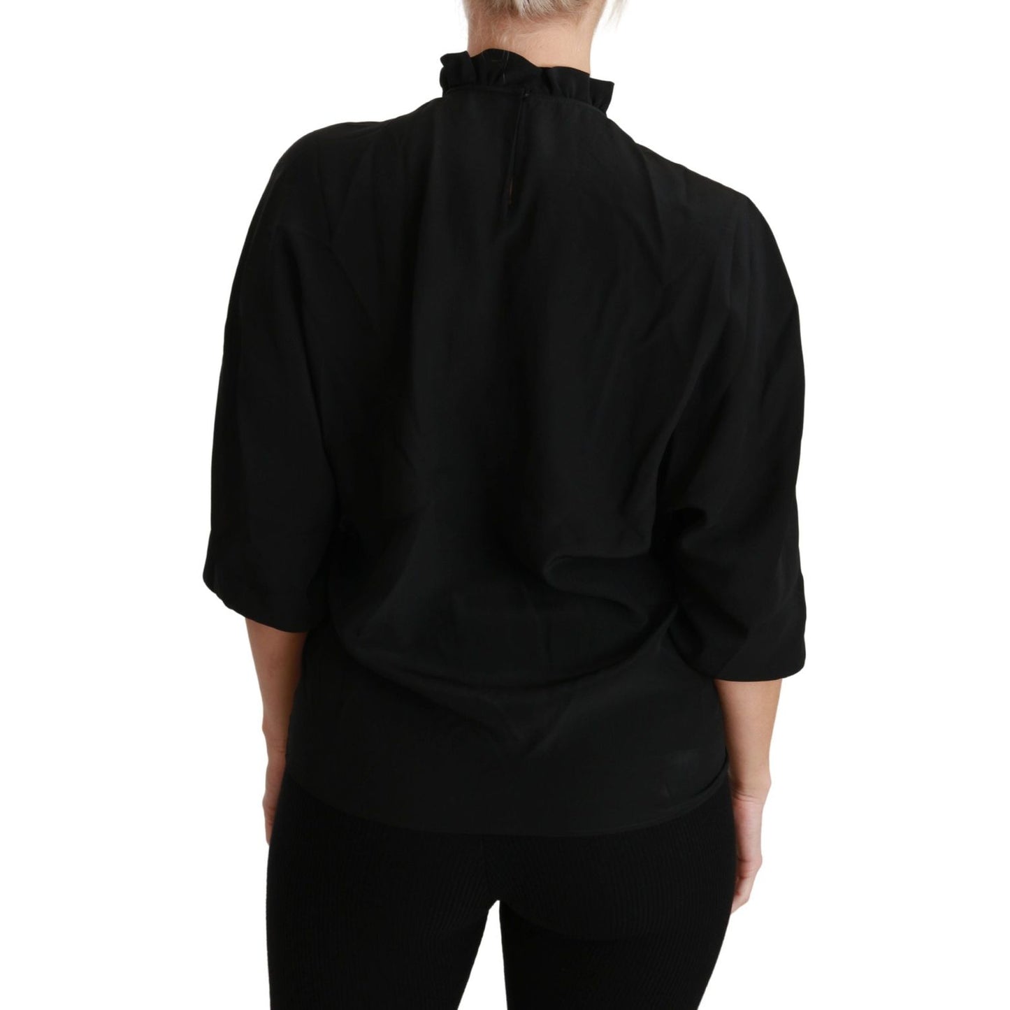 Dolce & Gabbana Black Silk Shirt Ruffled Top Blouse TSH4462-36