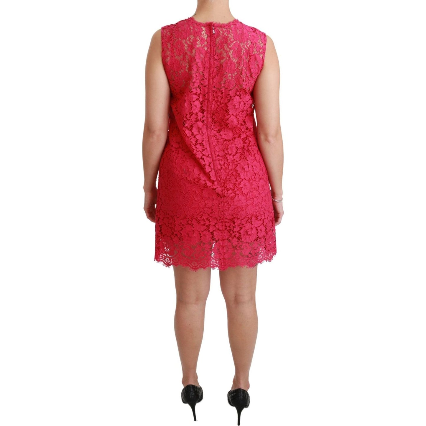 Dolce & Gabbana Pink Floral Lace Shift Gown Mini Dress DR2465-36